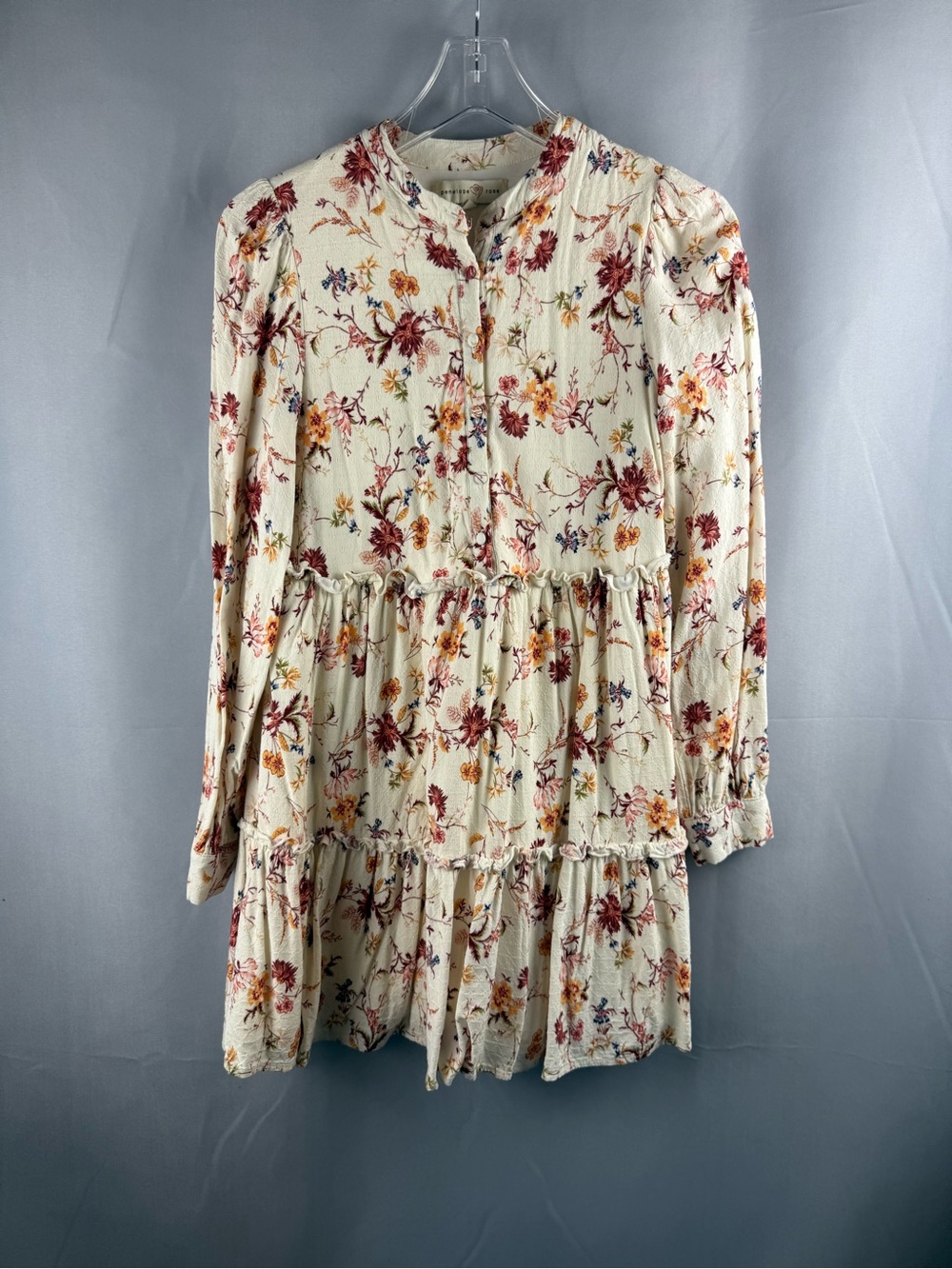 Penelope Rose Cream Floral Tiered Mini Dress Boho Cottagecore Small